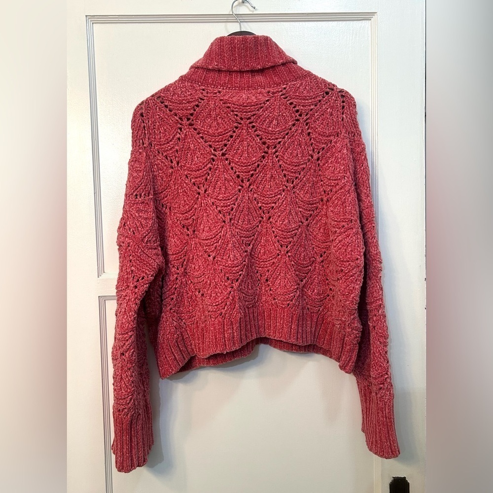 POL Chunky Knit Turtleneck Sweater Women's Medium Pink Cropped Pullover - Picture 4 of 8